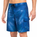 Bañador bermuda hombre talla L azul con estampado de hojas y bolsillo lateral