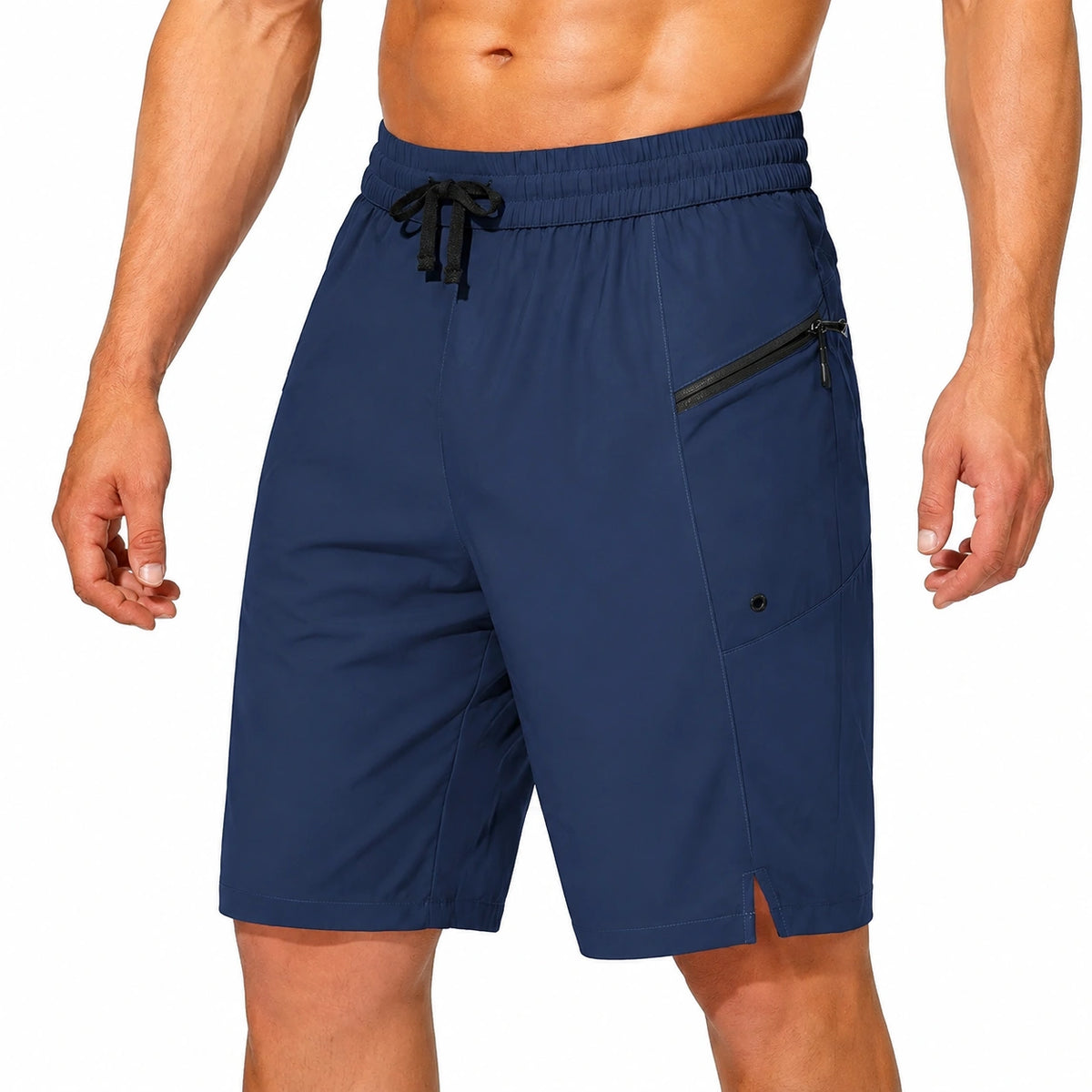 Bañador bermuda para hombre talla M azul marino de tejido sintético con bolsillo con cremallera