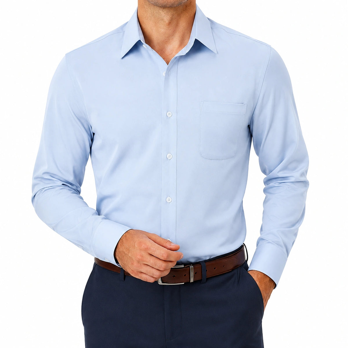 Camisa de hombre talla M azul claro de manga larga con bolsillo estilo formal