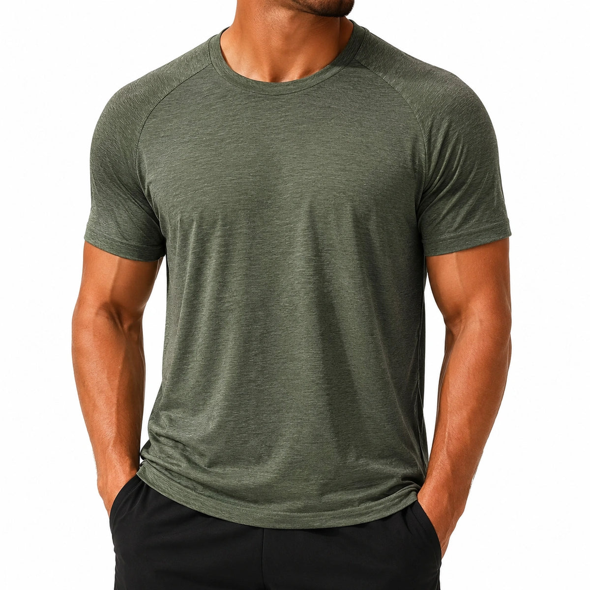 Camiseta de hombre talla M de tejido verde oliva cuello redondo estilo deportivo
