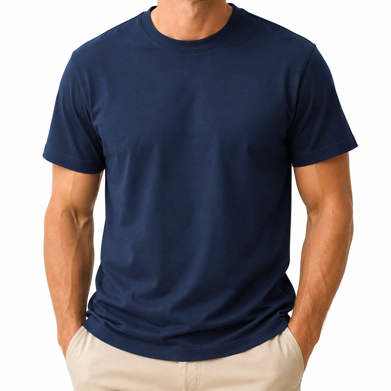 Camiseta de hombre talla L de tejido azul marino de manga corta para uso diario estilo básico