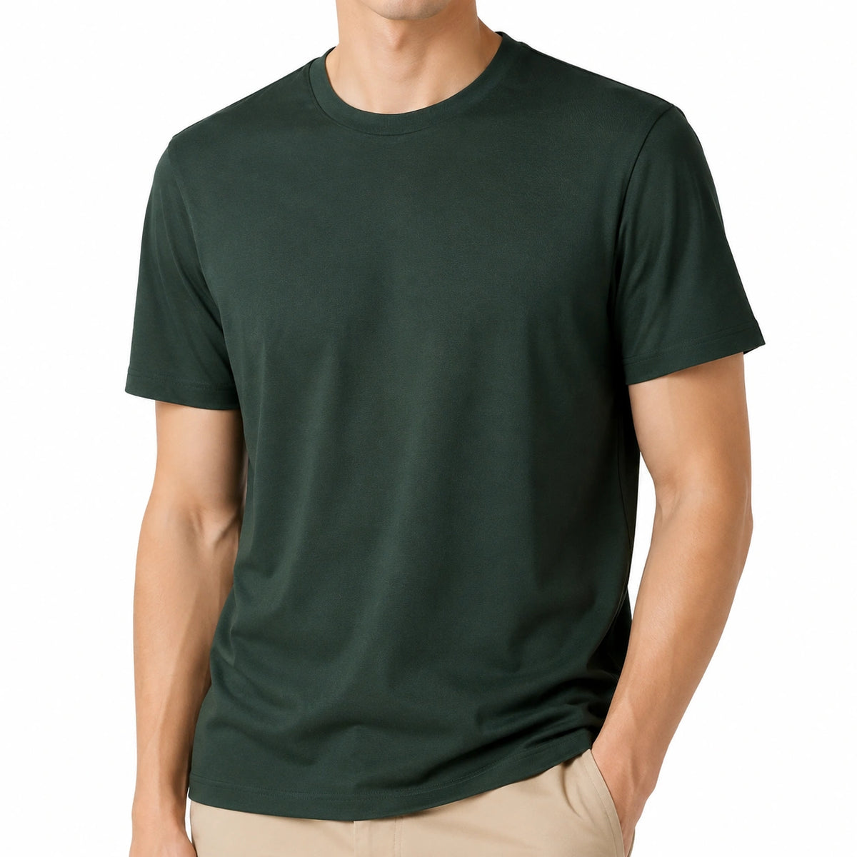 Camiseta de hombre talla L de punto verde oscuro de manga corta estilo básico