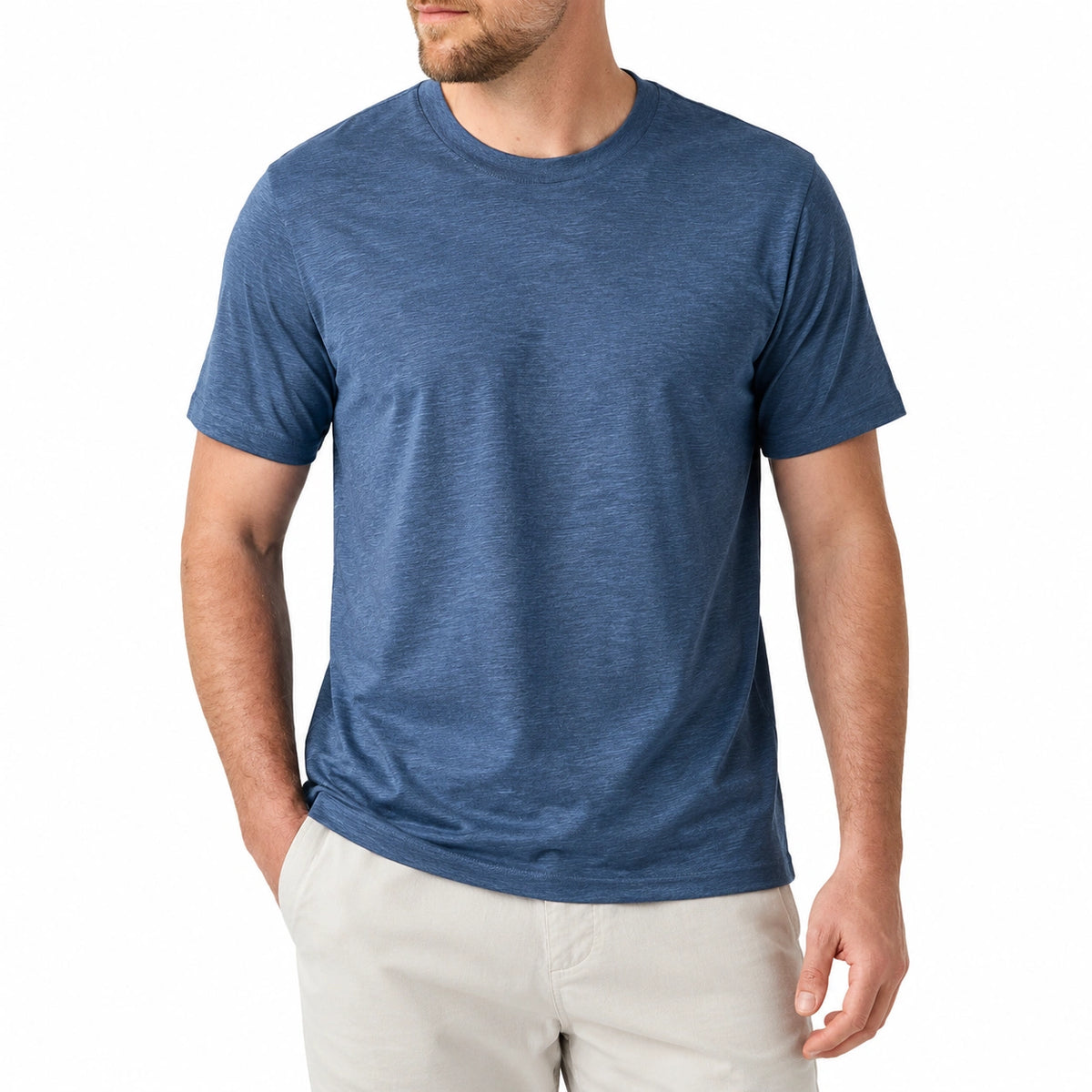 Camiseta de hombre talla L de punto azul de manga corta estilo básico