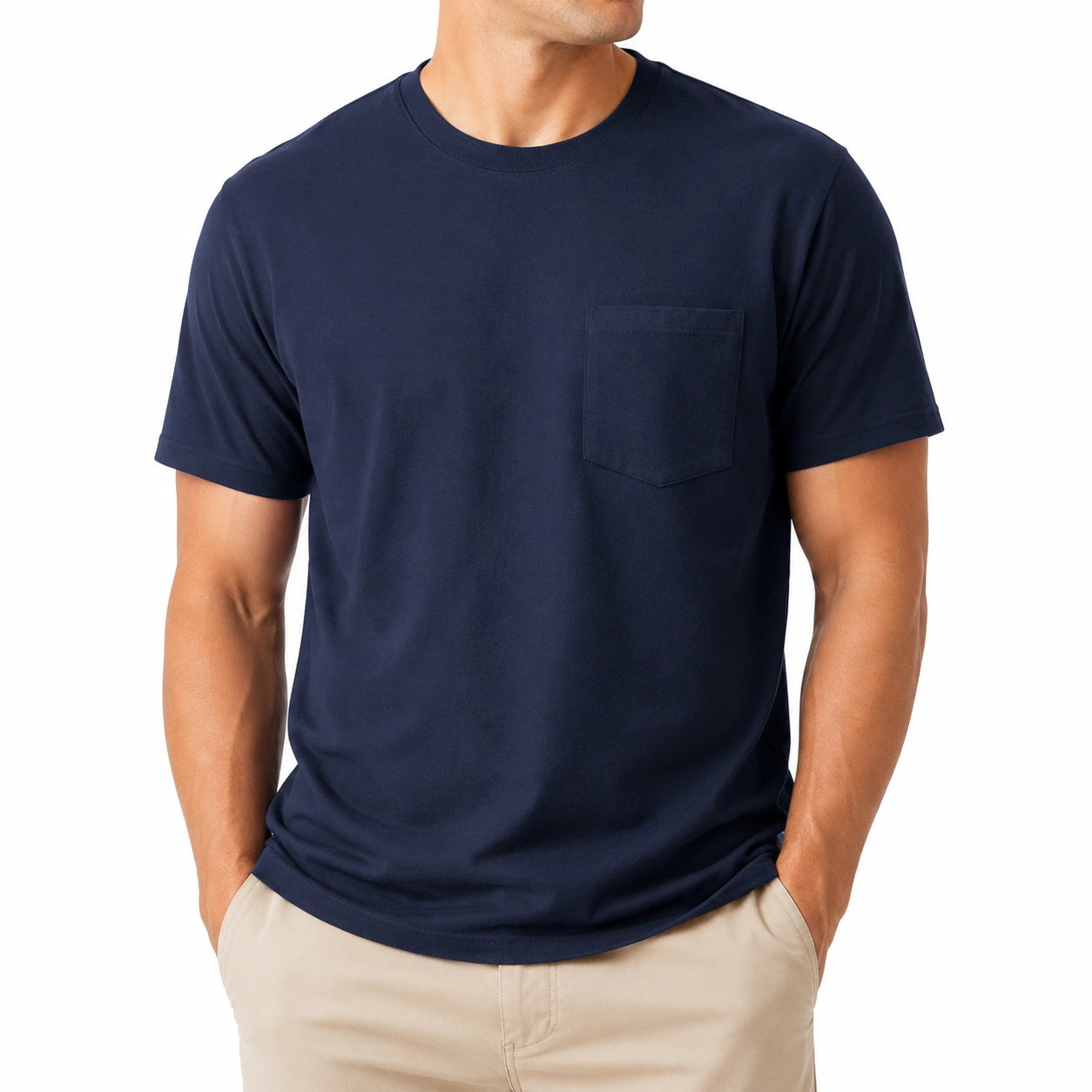 Camiseta de hombre talla M azul marino de tejido con bolsillo en el pecho estilo casual