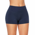 Pantalón corto deportivo mujer talla S de tejido elástico azul marino con cintura alta
