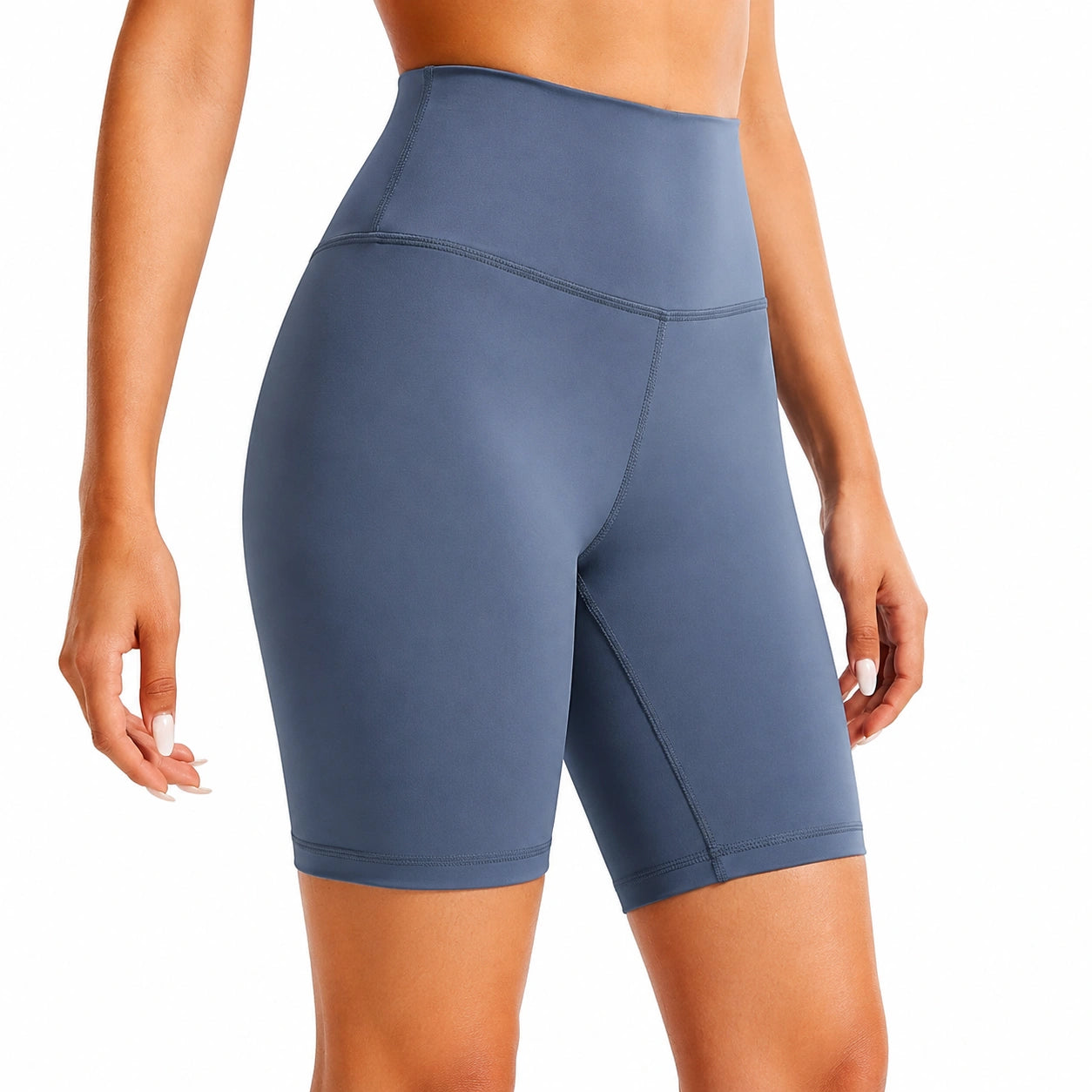 Mallas ciclistas de mujer talla M en tejido elástico azul grisáceo de cintura alta para deporte