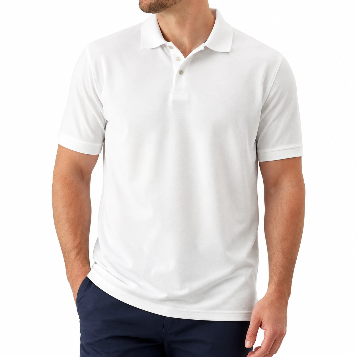 Polo de hombre talla M blanco de tejido ligero de manga corta estilo clásico