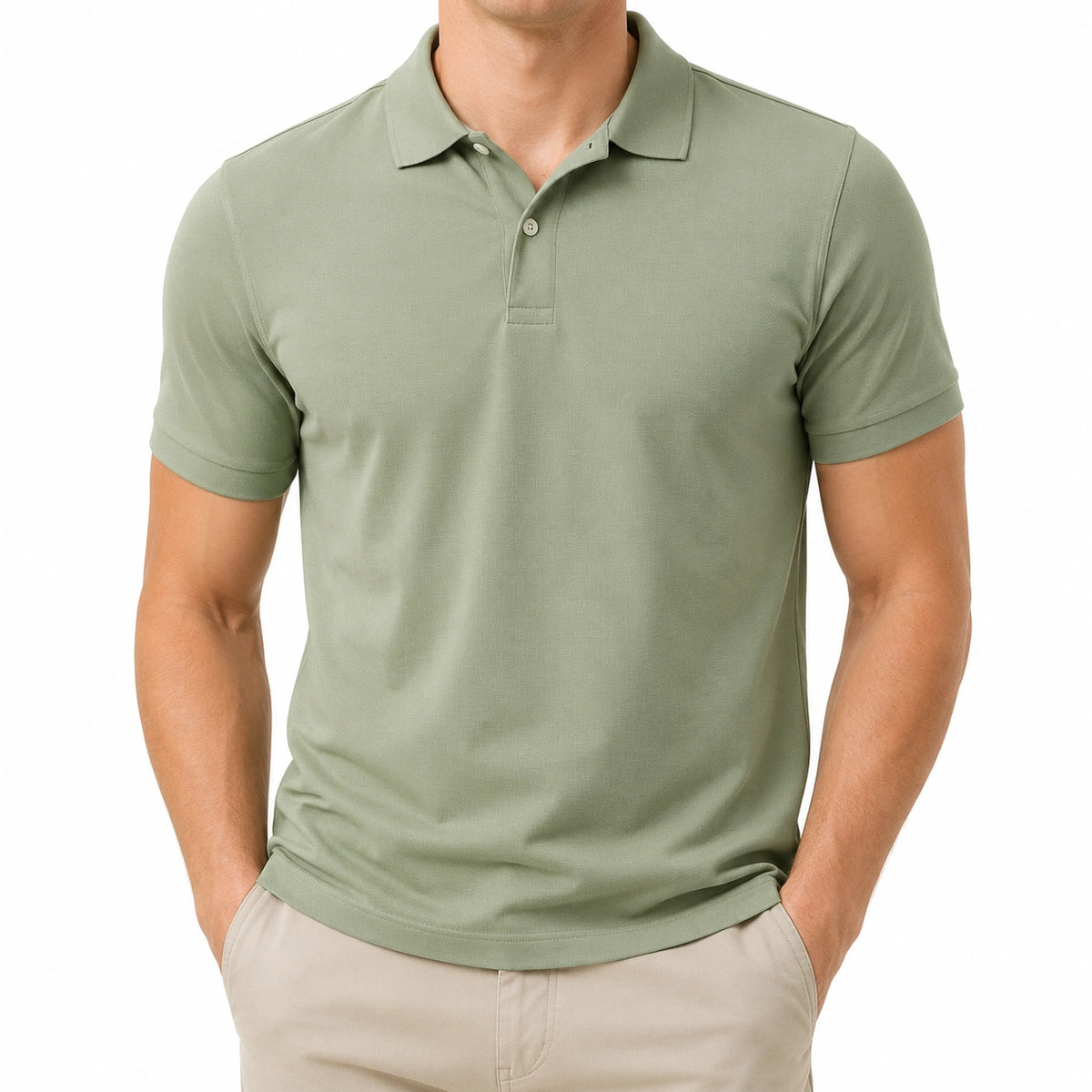 Polo de hombre talla L en tejido piqué verde salvia de manga corta estilo casual