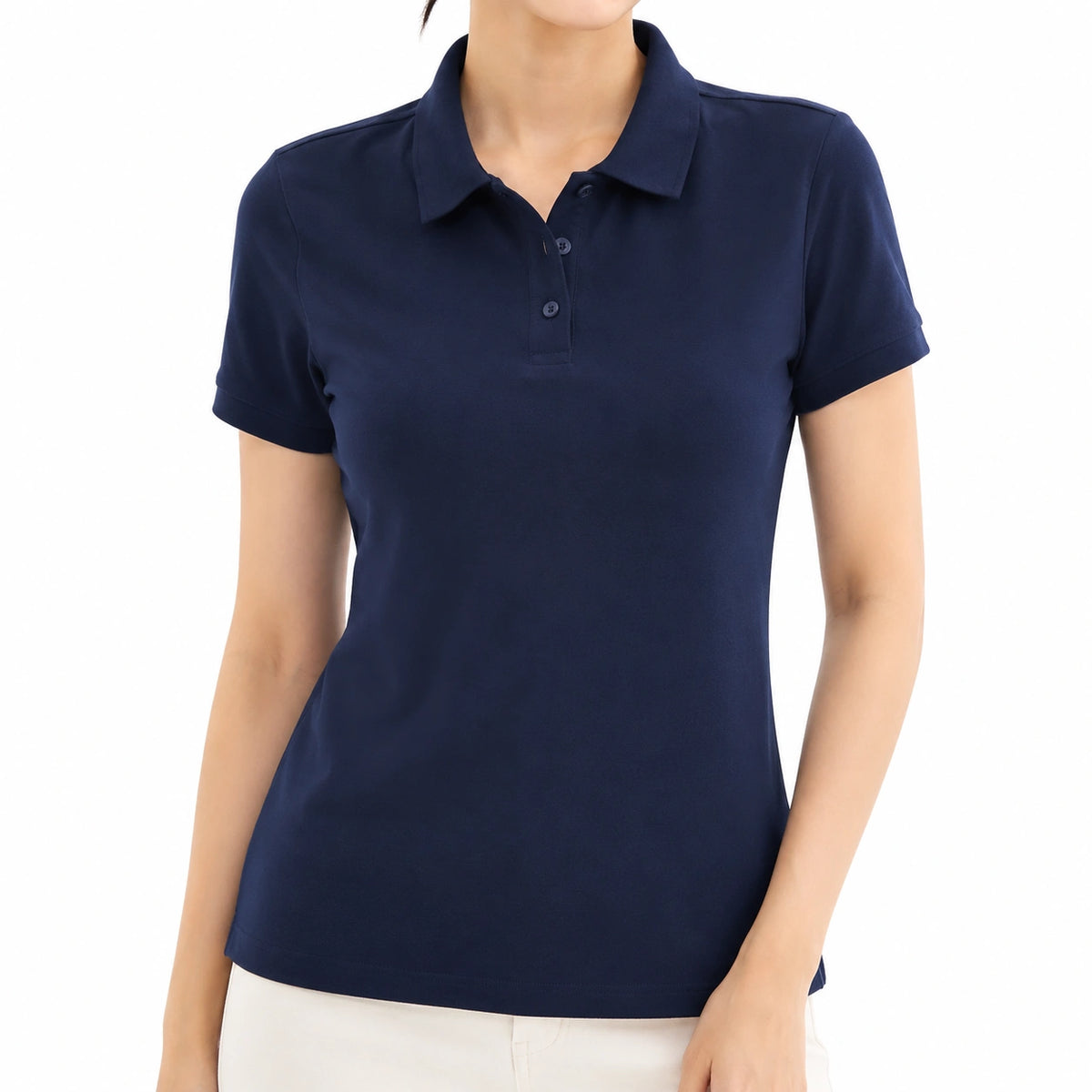 Polo de mujer talla S de tejido azul marino de manga corta estilo clásico