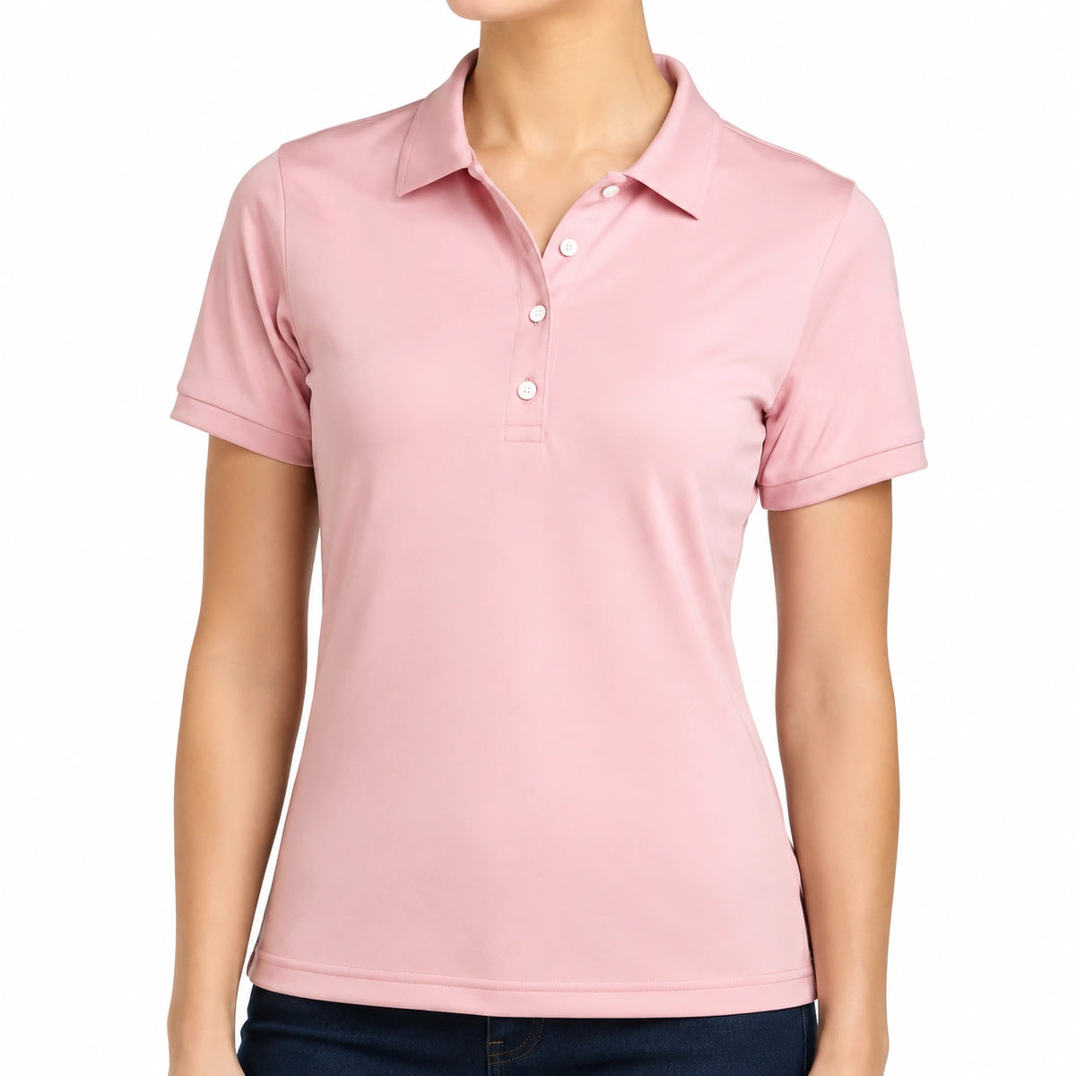 Polo de mujer talla S rosa de tejido liso con cuello clásico de manga corta